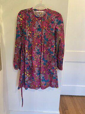 Marc Jacobs floral 70s Print Fuchsia Long Sleeved Dress